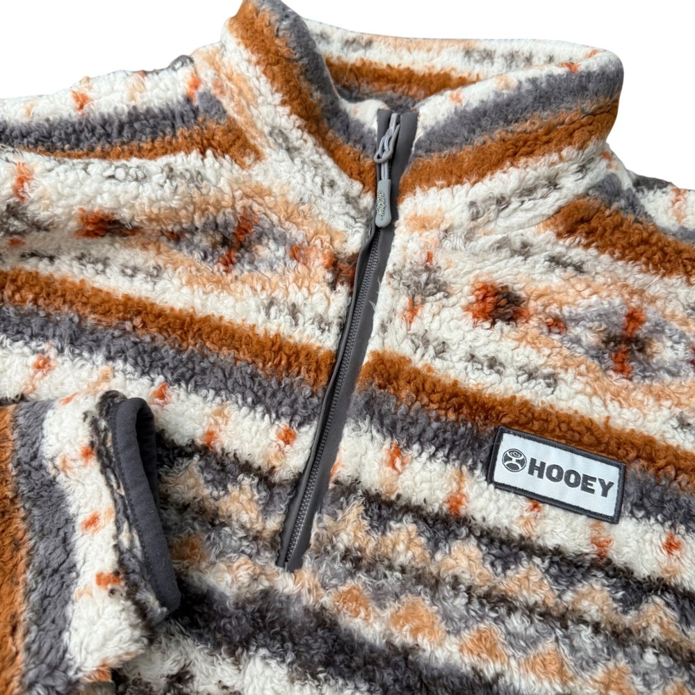 Hooey Mens Sherpa Fleece Quarter Zip Pullover Southwestern Aztec Rust Grey Small